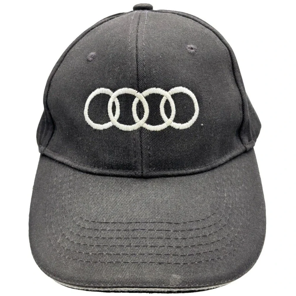 Audi Four Rings Embroidered Logo Black Cotton Strapback